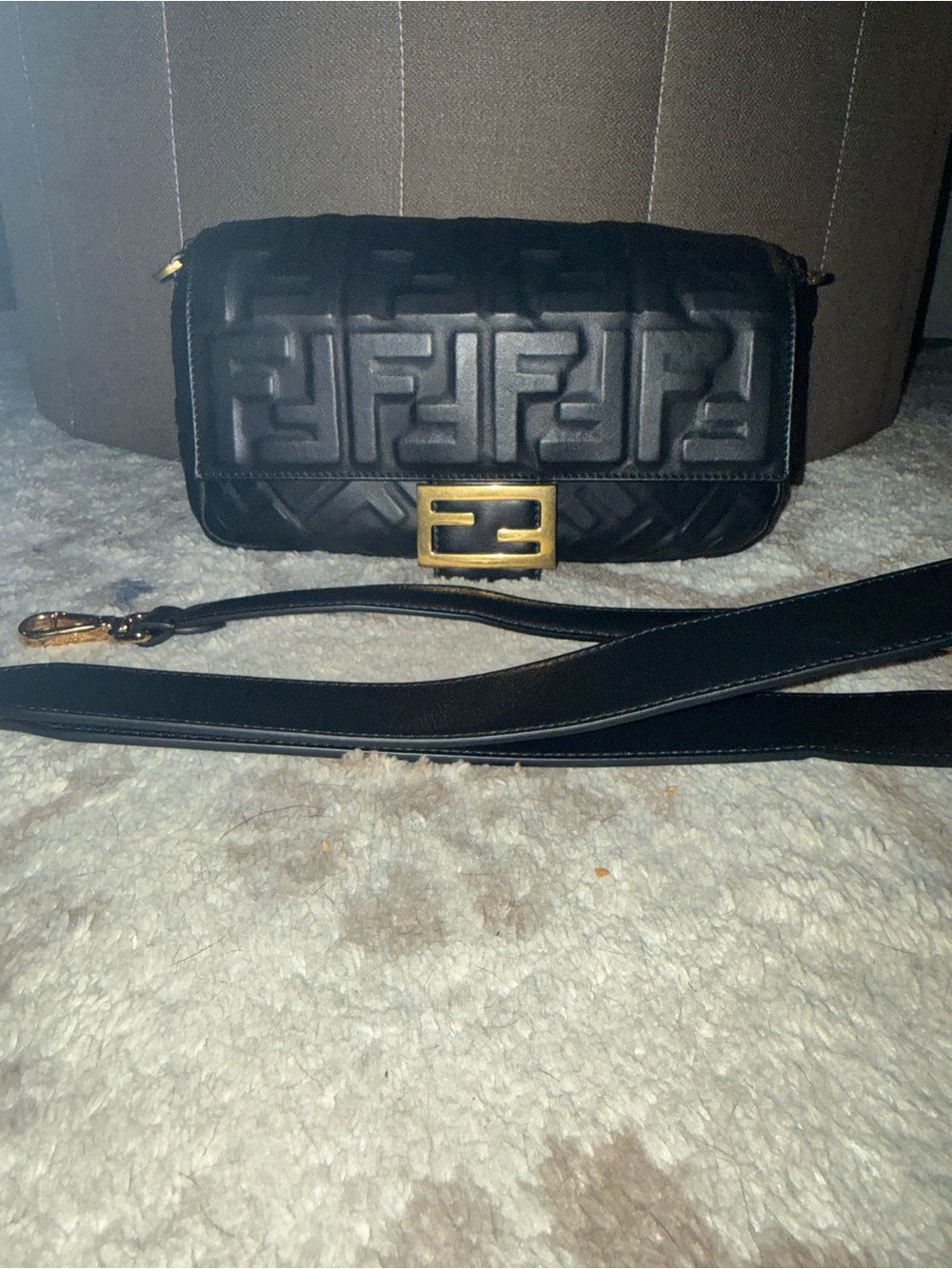 Fendi Black FF Embossed Baguette 2018